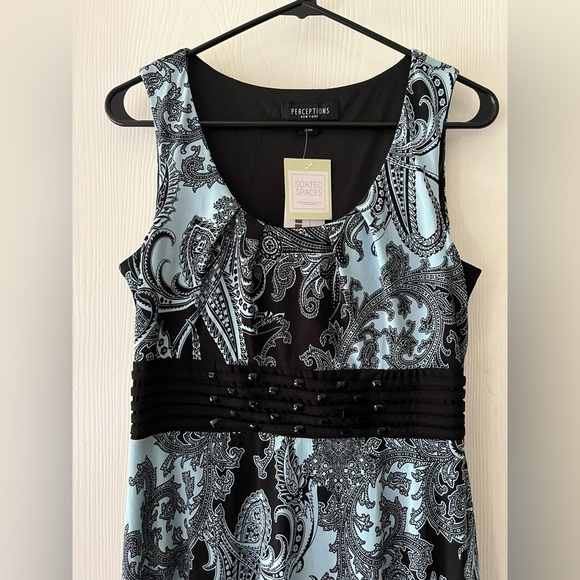 Perceptions - Black and Blue Sleeveless Midi Dress - Picture 2 of 6